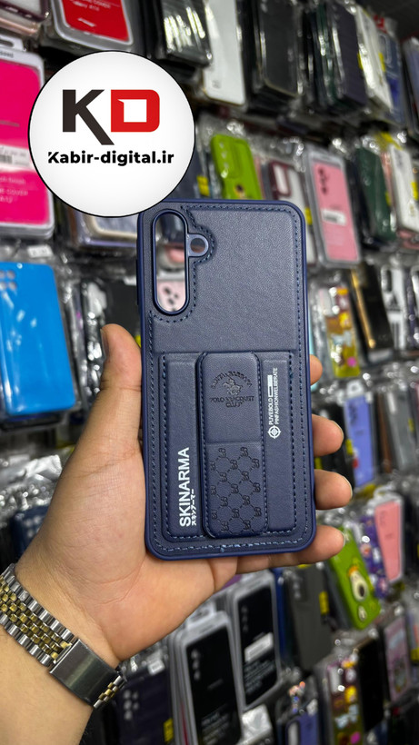 قاب گوشی Galaxy A15 سامسونگ چرمی اورجینال پولو POLO جاکارتی دار مگنتی استندشو دور دوخت