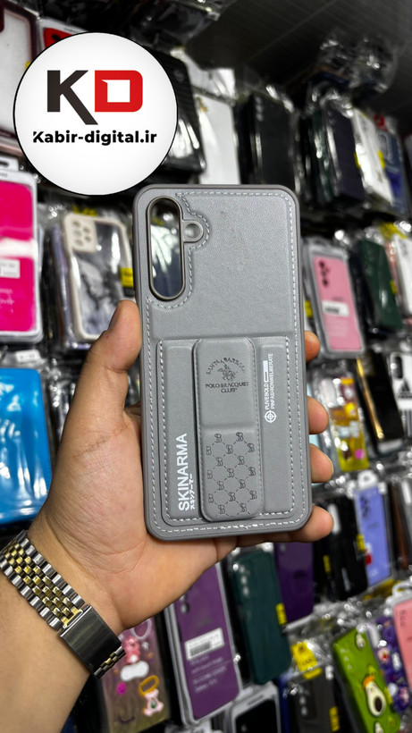 قاب گوشی Galaxy A15 سامسونگ چرمی اورجینال پولو POLO جاکارتی دار مگنتی استندشو دور دوخت