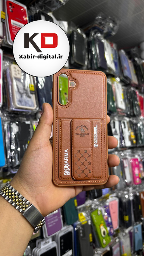 قاب گوشی Galaxy A15 سامسونگ چرمی اورجینال پولو POLO جاکارتی دار مگنتی استندشو دور دوخت