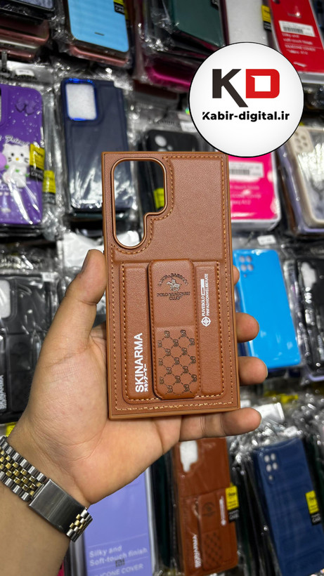 قاب گوشی Galaxy S23 Ultra سامسونگ چرمی اورجینال پولو POLO جاکارتی دار مگنتی استندشو دور دوخت