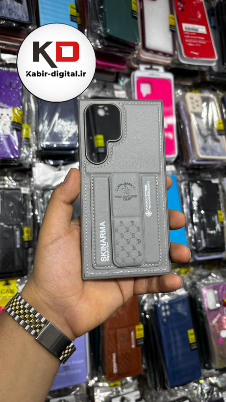 قاب گوشی Galaxy S23 Ultra سامسونگ چرمی اورجینال پولو POLO جاکارتی دار مگنتی استندشو دور دوخت
