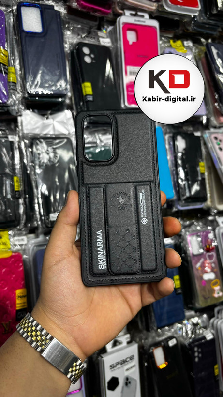 قاب گوشی Galaxy A05S سامسونگ چرمی اورجینال پولو POLO جاکارتی دار مگنتی استندشو دور دوخت