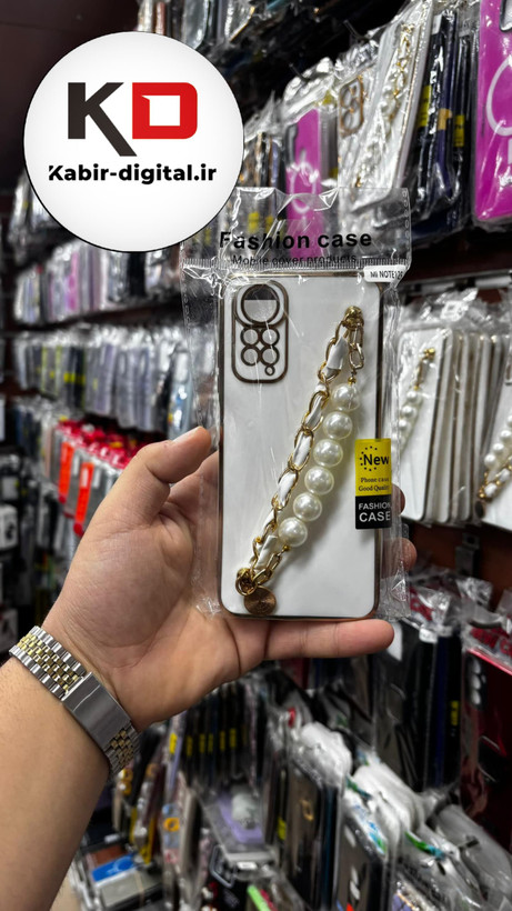 قاب گوشی Redmi Note 12sشیائومی طرح مای کیس گلد لاین لاکچری دستبندی کارتیر چرمی و مرواریدی محافظ لنز دار