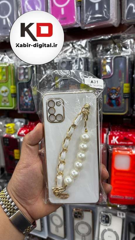 قاب گوشی Galaxy A31/ سامسونگ طرح مای کیس گلد لاین لاکچری دستبندی کارتیر چرمی و مرواریدی محافظ لنز دار