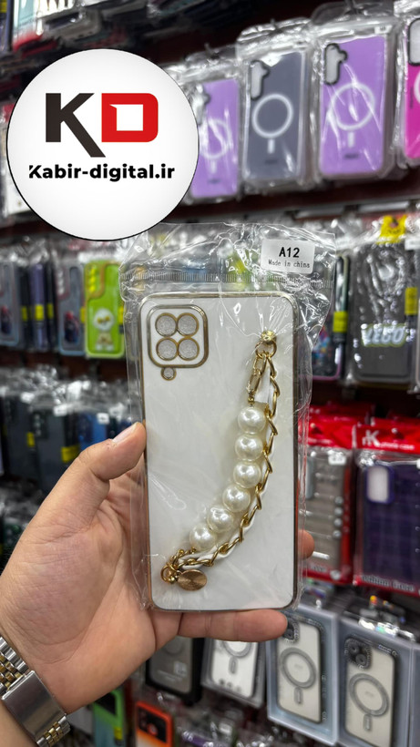قاب گوشی Galaxy A12 - Galaxy M12 سامسونگ طرح مای کیس گلد لاین لاکچری دستبندی کارتیر چرمی و مرواریدی محافظ لنز دار