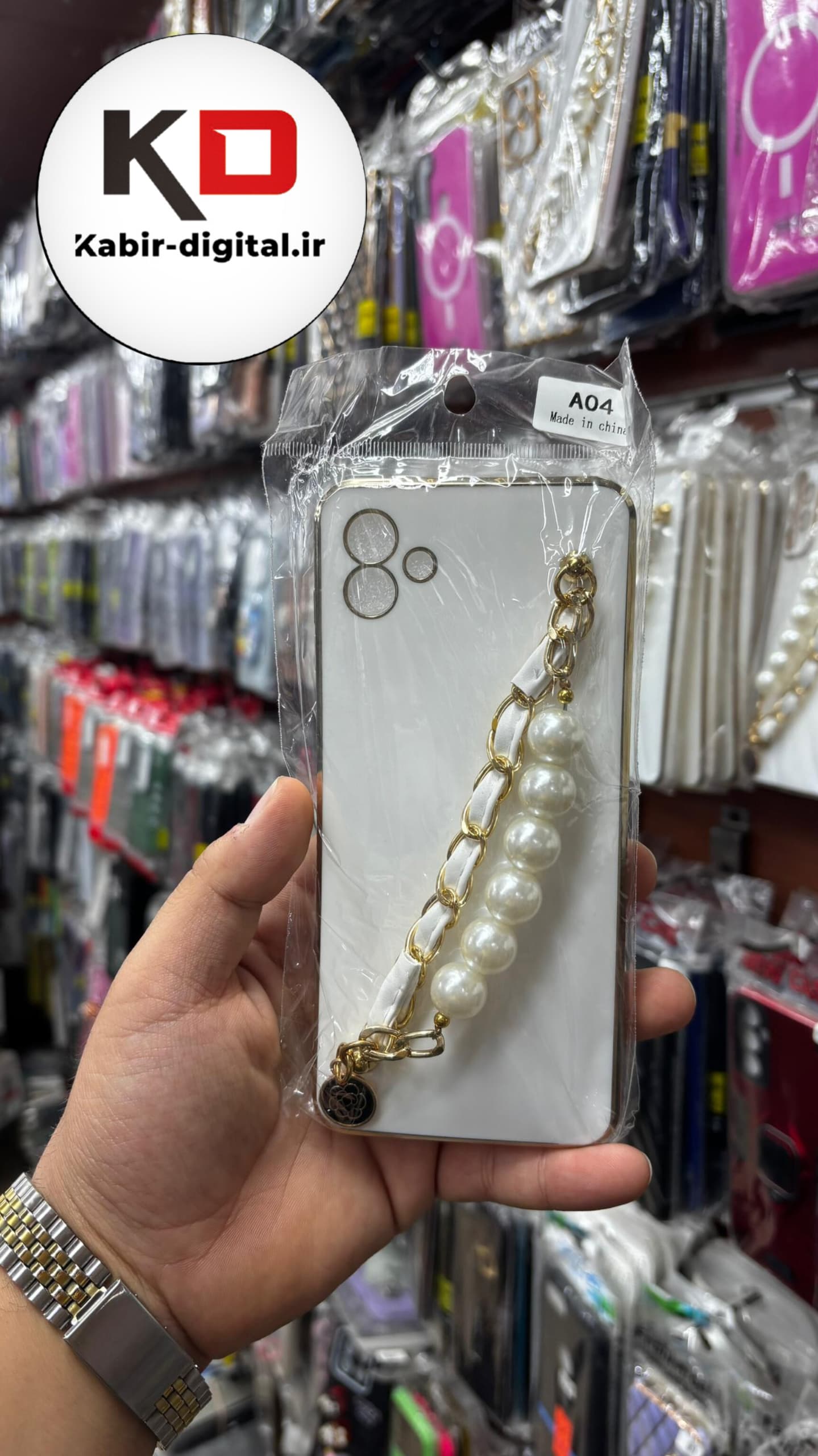قاب گوشی Galaxy A04 سامسونگ طرح مای کیس گلد لاین لاکچری دستبندی کارتیر چرمی و مرواریدی محافظ لنز دار