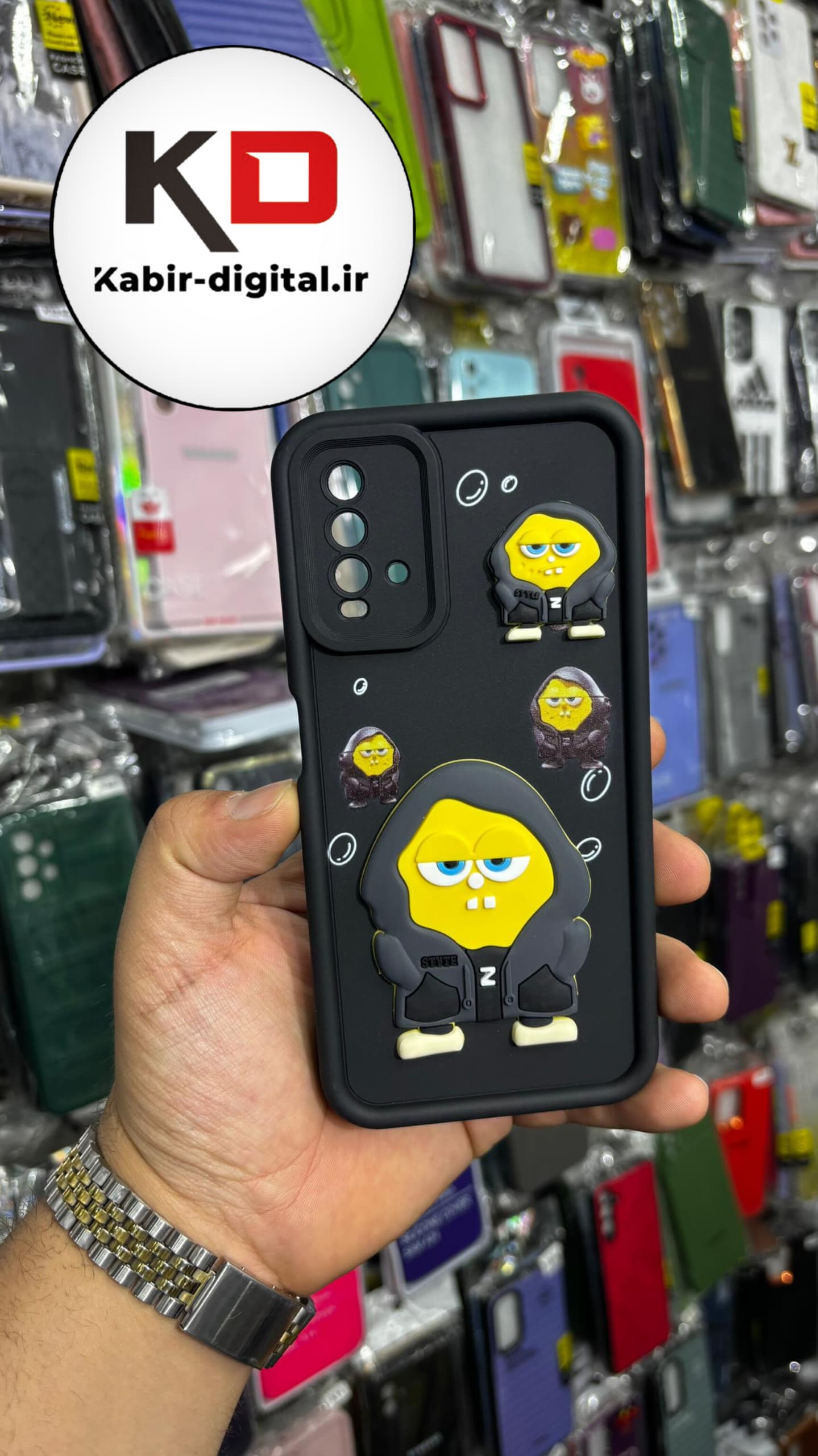 قاب گوشی Redmi Note 9T شیائومی سیلیکونی Solid Case ضد ضربه عروسکی برجسته طرح باب اسفنجی محافظ لنز دار