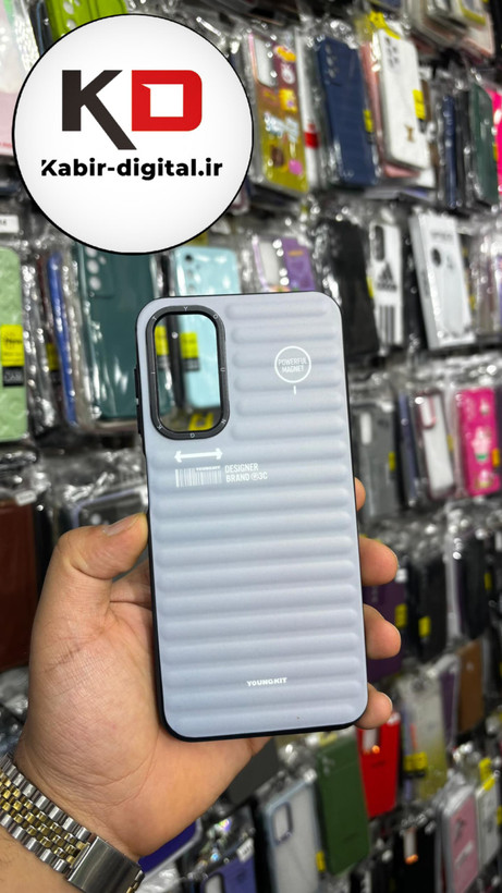 قاب گوشی Galaxy A14 سامسونگ یانگ کیت YOUNGKIT طرح برجسته دور سیلیکونی طرح مگ سیف Magsafe طوسی