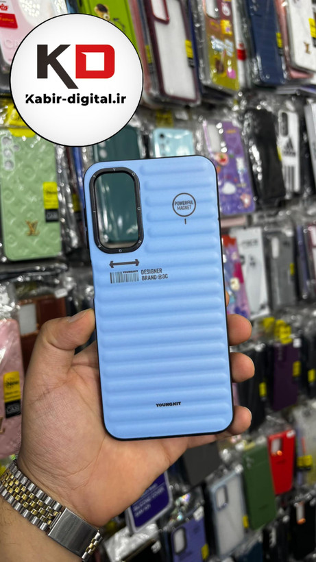 قاب گوشی Galaxy A14 سامسونگ یانگ کیت YOUNGKIT طرح برجسته دور سیلیکونی طرح مگ سیف Magsafe آبی روشن