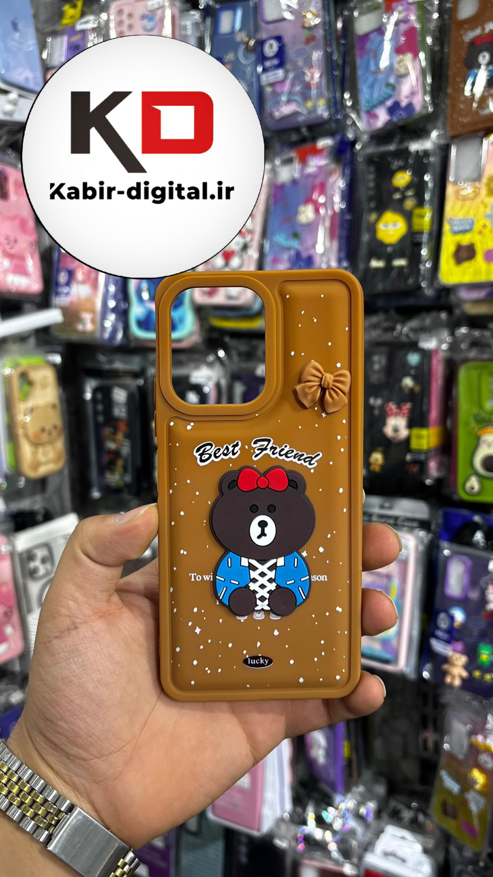 قاب گوشی Redmi 13C - Poco C65 شیائومی طرح سیلیکونی بالشتی SOLID ژله ای برجسته عروسکی خرس تدی قهوه ایی