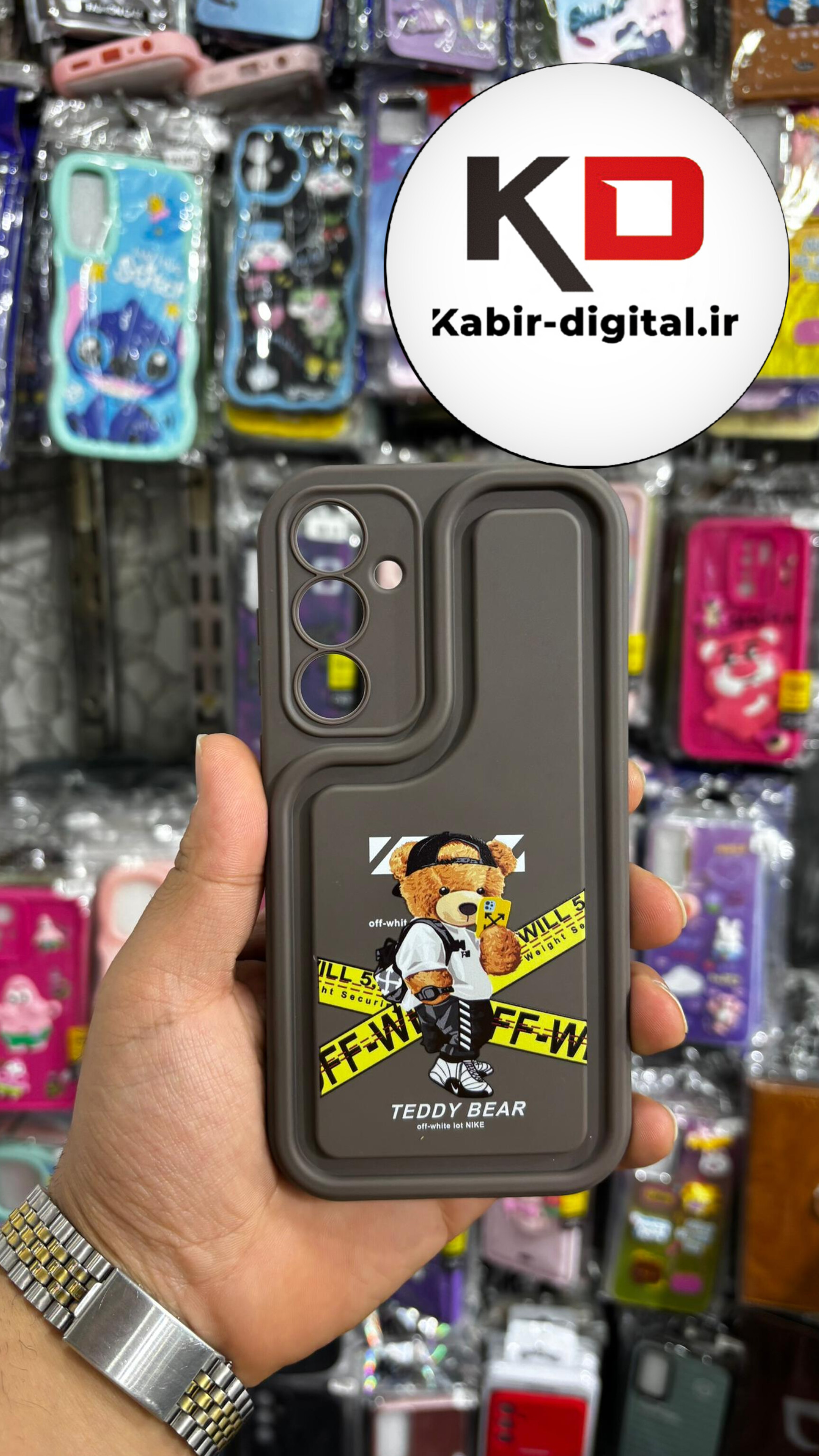 قاب گوشی Galaxy A55 سامسونگ طرح سیلیکونی ژله ای سولید SOLID سه بعدی برجسته عروسکی تدی قهوه ایی