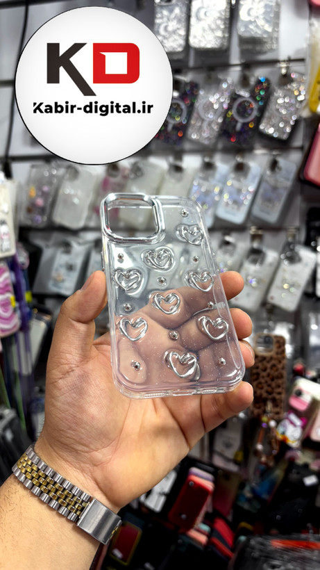قاب گوشی iPhone 16 آیفون طرح اکلیلی رزینی پشت طلق شفاف لاکچری قلبی