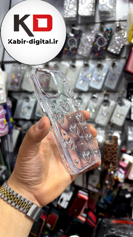 قاب گوشی iPhone 16 آیفون طرح اکلیلی رزینی پشت طلق شفاف لاکچری قلبی