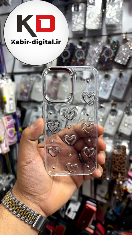 قاب گوشی iPhone 16 آیفون طرح اکلیلی رزینی پشت طلق شفاف لاکچری قلبی