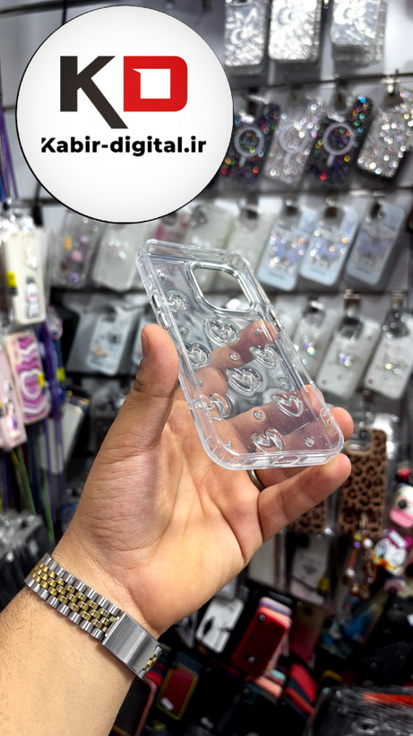 قاب گوشی iPhone 16 آیفون طرح اکلیلی رزینی پشت طلق شفاف لاکچری قلبی