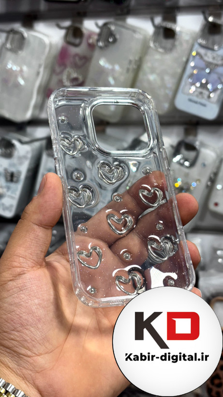 قاب گوشی iPhone 16proآیفون طرح اکلیلی رزینی پشت طلق شفاف لاکچری قلبی