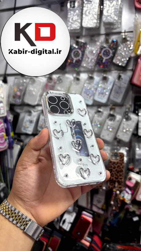 قاب گوشی iPhone 16proآیفون طرح اکلیلی رزینی پشت طلق شفاف لاکچری قلبی