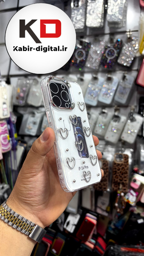قاب گوشی iPhone 16proآیفون طرح اکلیلی رزینی پشت طلق شفاف لاکچری قلبی