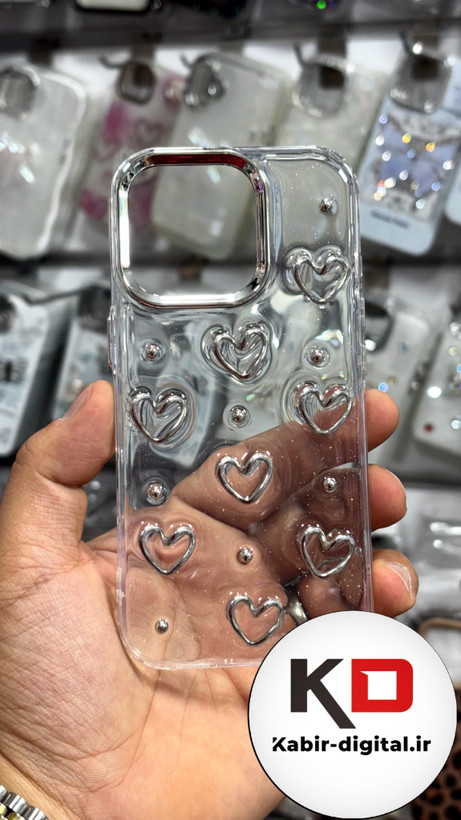 قاب گوشی iPhone 16proآیفون طرح اکلیلی رزینی پشت طلق شفاف لاکچری قلبی