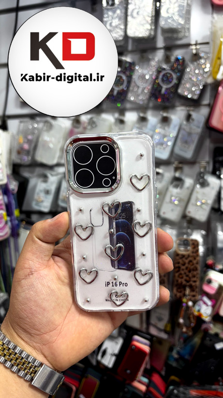 قاب گوشی iPhone 16proآیفون طرح اکلیلی رزینی پشت طلق شفاف لاکچری قلبی