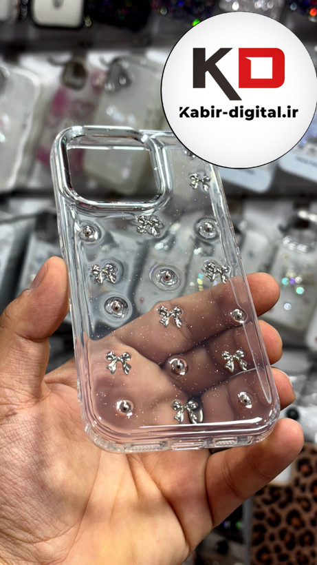 قاب گوشی iPhone 16proآیفون طرح اکلیلی رزینی پشت طلق شفاف لاکچری پاپیونی