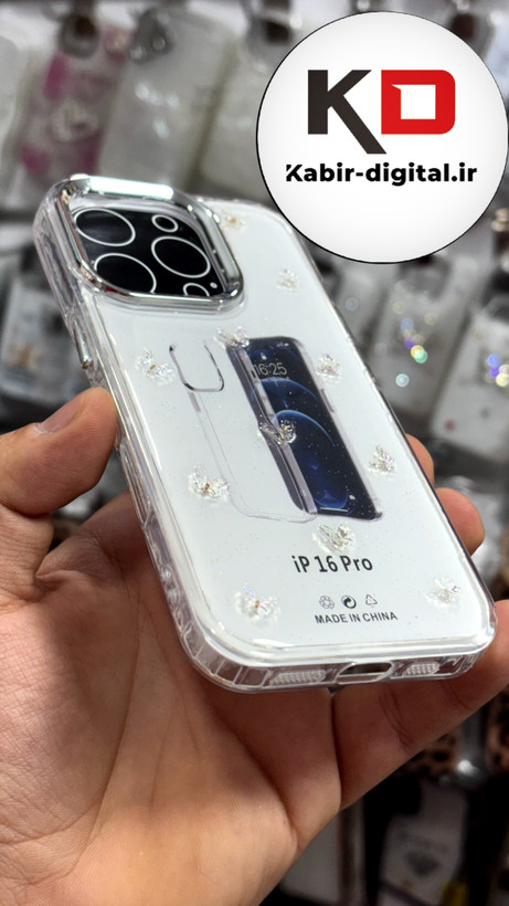 قاب گوشی iPhone 16proآیفون طرح اکلیلی رزینی پشت طلق شفاف لاکچری پروانه ایی