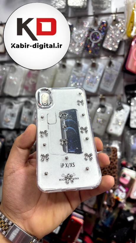قاب گوشی iPhone x-xsآیفون طرح اکلیلی رزینی پشت طلق شفاف لاکچری پاپیونی