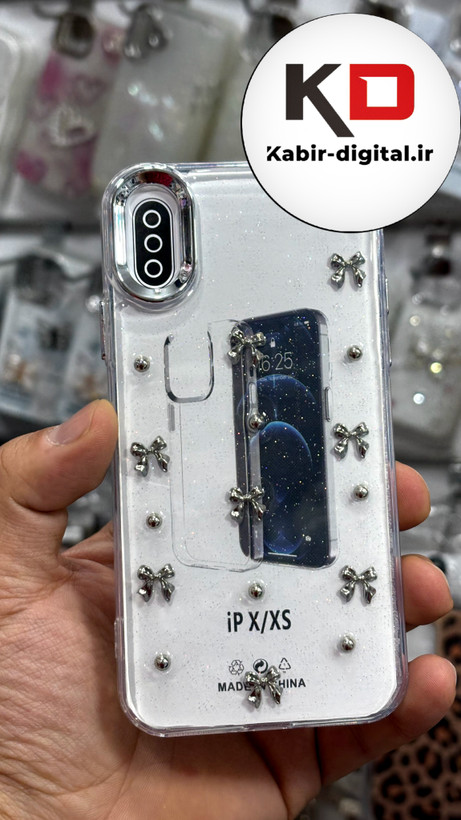 قاب گوشی iPhone x-xsآیفون طرح اکلیلی رزینی پشت طلق شفاف لاکچری پاپیونی