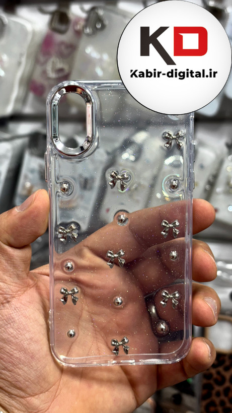قاب گوشی iPhone x-xsآیفون طرح اکلیلی رزینی پشت طلق شفاف لاکچری پاپیونی