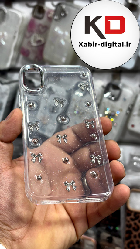 قاب گوشی iPhone x-xsآیفون طرح اکلیلی رزینی پشت طلق شفاف لاکچری پاپیونی