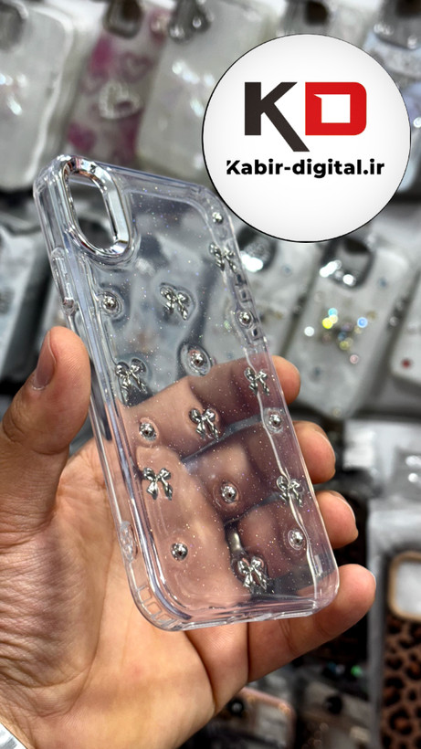 قاب گوشی iPhone x-xsآیفون طرح اکلیلی رزینی پشت طلق شفاف لاکچری پاپیونی