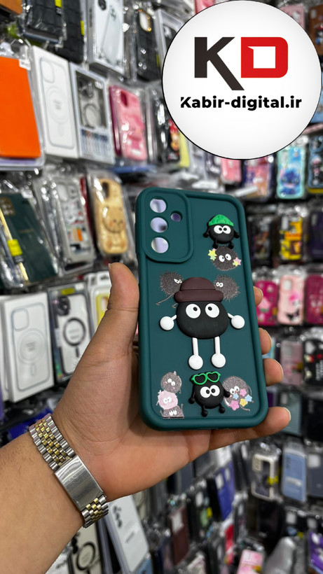 قاب گوشی Galaxy A16 سامسونگ طرح سیلیکونی ژله ای سولید SOLID سه بعدی برجسته عروسکی میکروب سبز محافظ لنزدار
