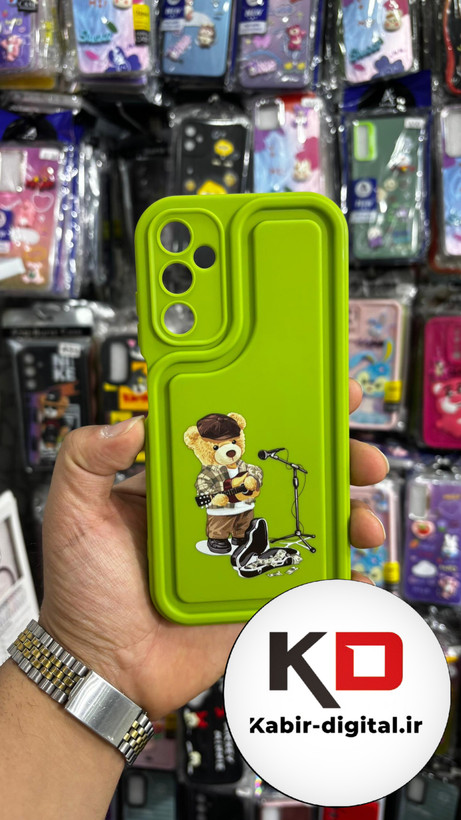 قاب گوشی Galaxy A05s سامسونگ طرح سیلیکونی ژله ای سولید SOLID سه بعدی برجسته عروسکی تدی سبز فسفری محافظ لنزدار