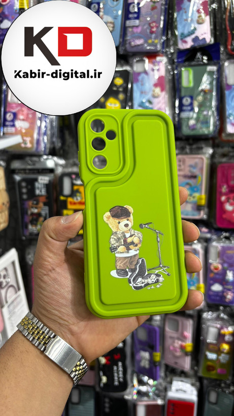 قاب گوشی Galaxy A05s سامسونگ طرح سیلیکونی ژله ای سولید SOLID سه بعدی برجسته عروسکی تدی سبز فسفری محافظ لنزدار