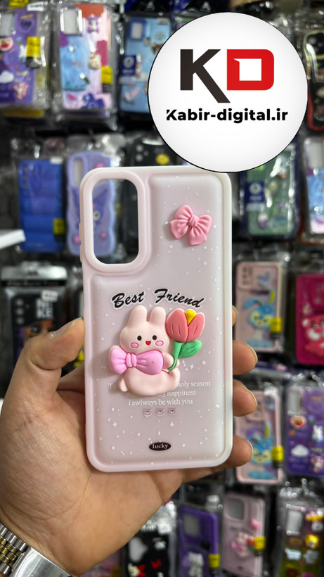 قاب گوشی Galaxy A15 سامسونگ طرح سیلیکونی ژله ای سولید SOLID سه بعدی برجسته عروسکی تدی صورتی پاستیلی