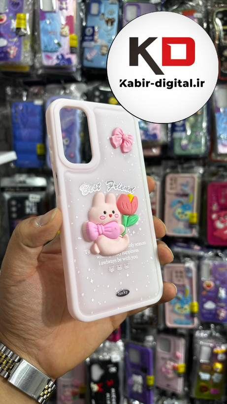 قاب گوشی Galaxy A15 سامسونگ طرح سیلیکونی ژله ای سولید SOLID سه بعدی برجسته عروسکی تدی صورتی پاستیلی