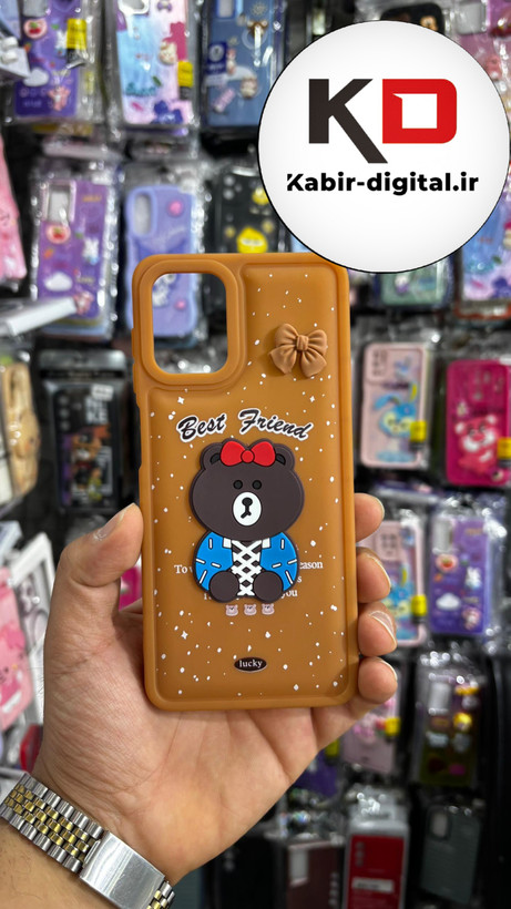 قاب گوشی Galaxy A12/M12 سامسونگ طرح سیلیکونی Solid عروسکی برجسته طرح خرس تدی شکلاتی