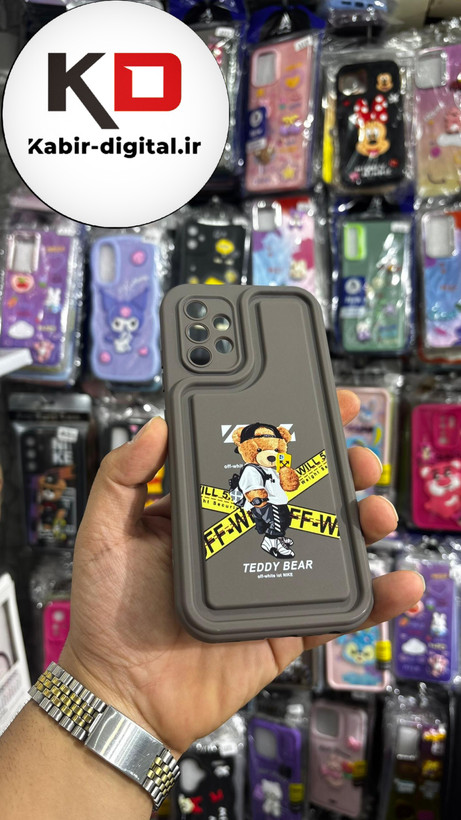 قاب گوشی Galaxy A32 4g سامسونگ طرح سیلیکونی ژله ای سولید SOLID سه بعدی برجسته عروسکی تدی قهوه ایی محافط لنزدار