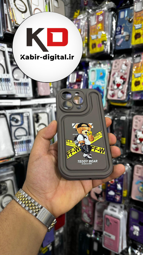 قاب گوشی iPhone 15آیفون طرح سیلیکونی ژله ای سولید SOLID سه بعدی برجسته عروسکی تدی قهوه ایی محافظ لنزدار