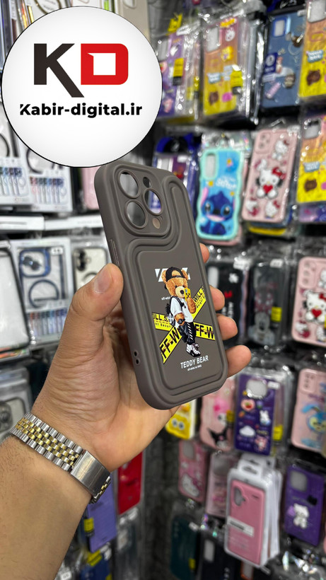 قاب گوشی iPhone 15آیفون طرح سیلیکونی ژله ای سولید SOLID سه بعدی برجسته عروسکی تدی قهوه ایی محافظ لنزدار