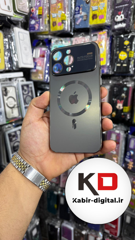 قاب گوشی iPhone 15 promaxآیفون مدل PVD اورجینال ضد خش پشت گلس شیشه ای مگ سیف محافظ لنز دار خاکستری تیتانیوم