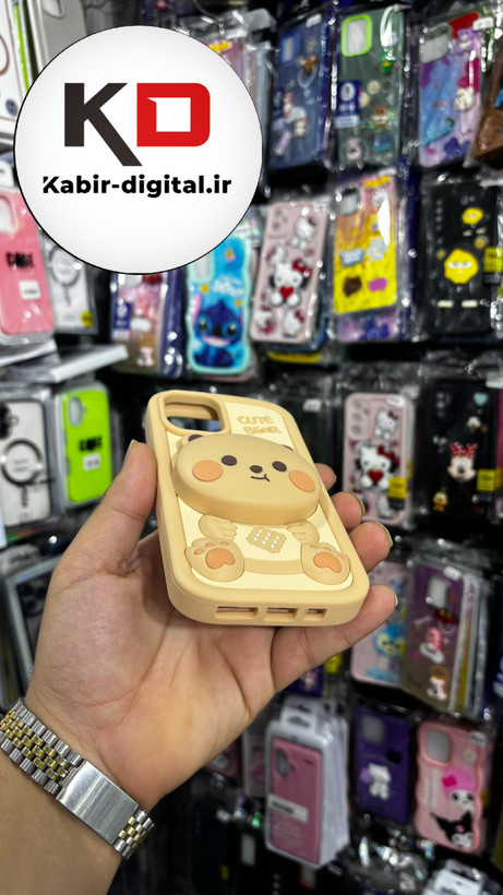 قاب گوشی iPhone11 آیفون سیلیکونی پاک کنی پاپ سوکت دار طرح خرسی تدی کیوت