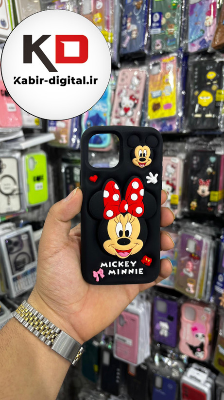 قاب گوشی iPhone 11 آیفون سیلیکونی پاک کنی پاپ سوکت دار طرح میکی موس ناز مشکی