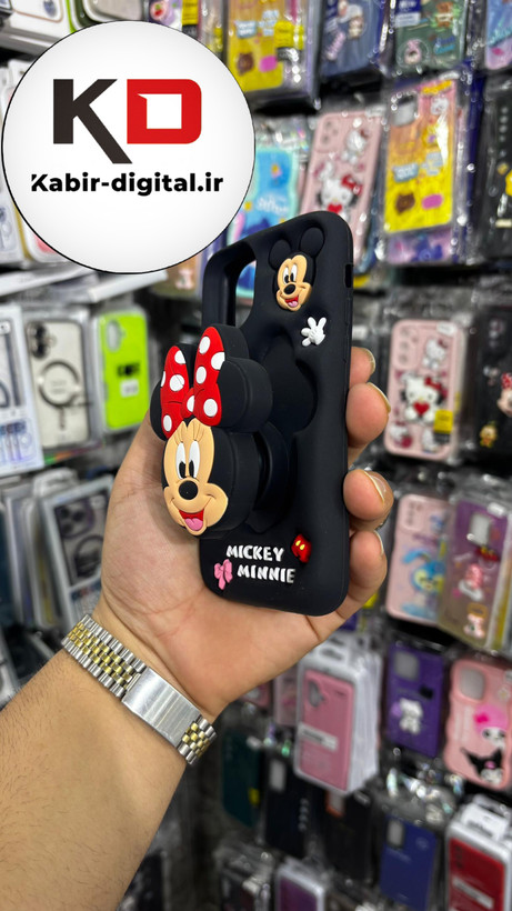 قاب گوشی iPhone 11 آیفون سیلیکونی پاک کنی پاپ سوکت دار طرح میکی موس ناز مشکی