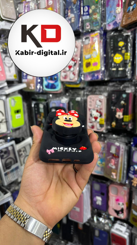 قاب گوشی iPhone 11 آیفون سیلیکونی پاک کنی پاپ سوکت دار طرح میکی موس ناز مشکی
