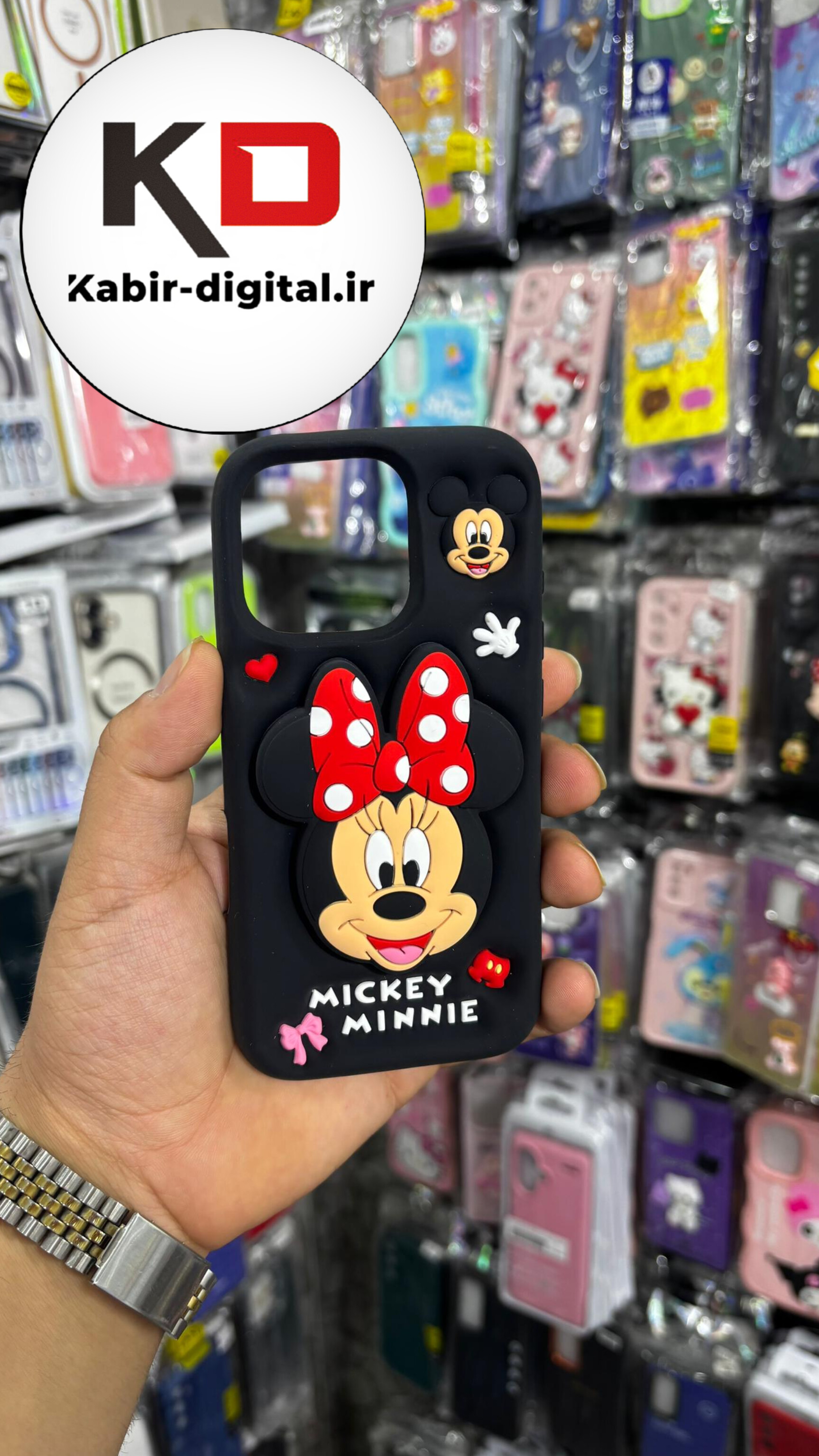 قاب گوشی iPhone16 Pro آیفون سیلیکونی پاک کنی پاپ سوکت دار طرح میکی موس ناز مشکی