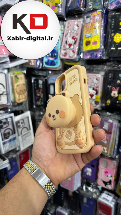 قاب گوشی iPhone 14آیفون سیلیکونی پاک کنی پاپ سوکت دار طرح خرسی تدی کیوت