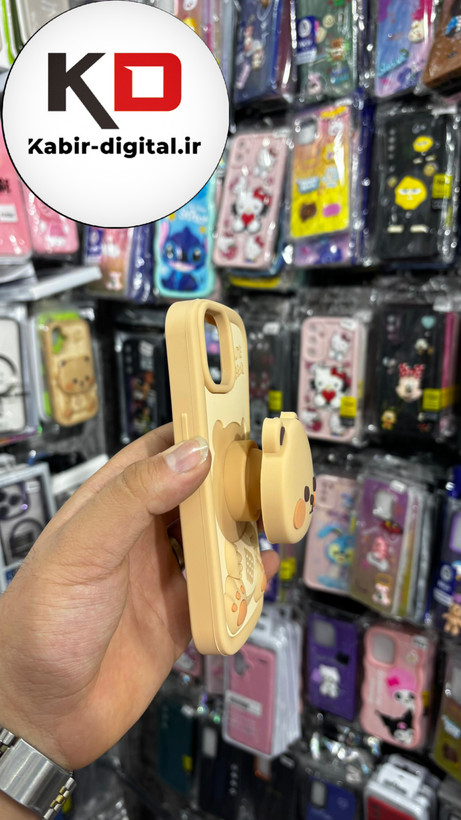 قاب گوشی iPhone 13آیفون سیلیکونی پاک کنی پاپ سوکت دار طرح خرسی تدی کیوت