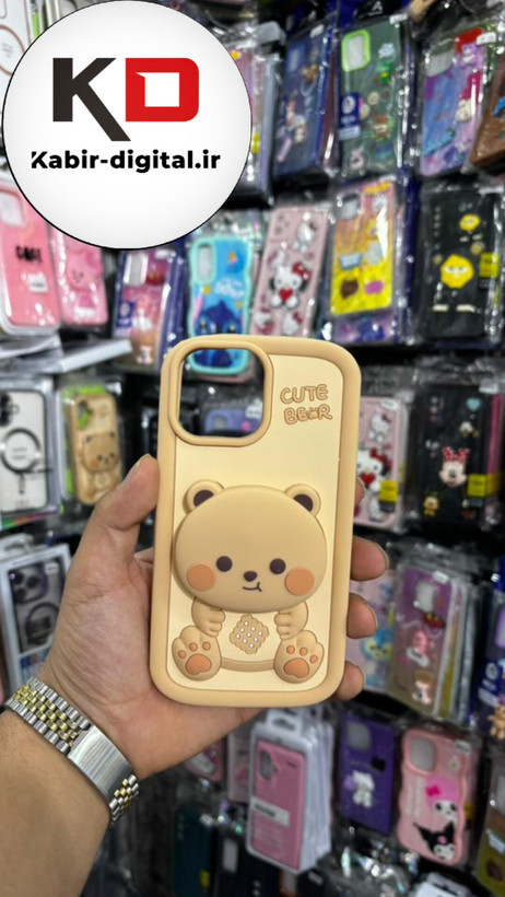 قاب گوشی iPhone 13آیفون سیلیکونی پاک کنی پاپ سوکت دار طرح خرسی تدی کیوت