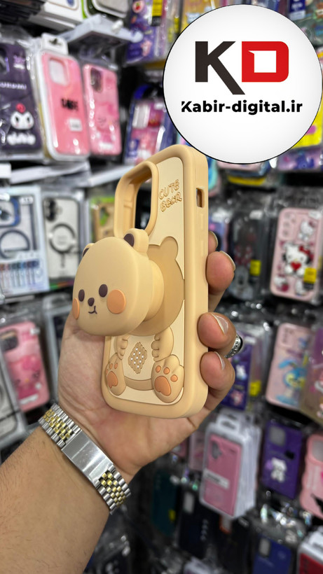 قاب گوشی iPhone 14 Pro - iPhone 15 Pro آیفون سیلیکونی پاک کنی پاپ سوکت دار طرح خرسی تدی کیوت